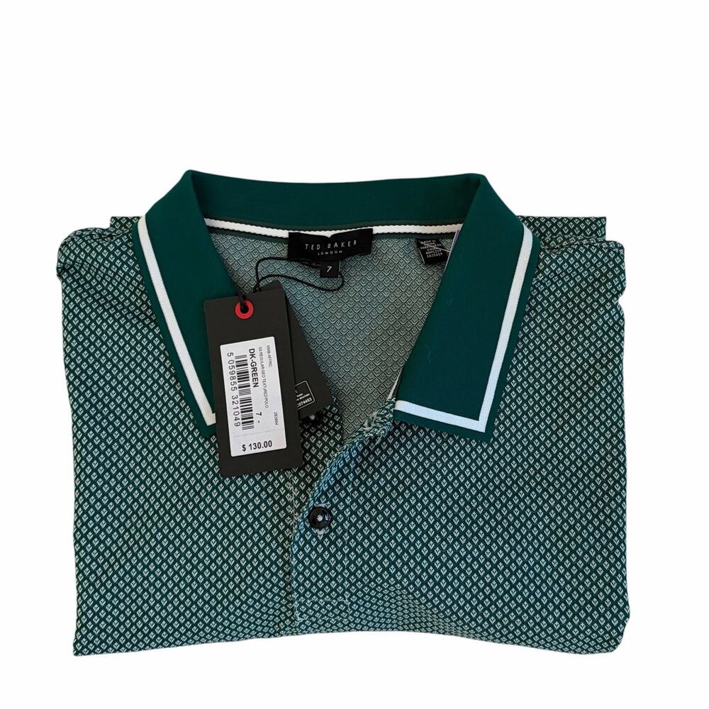 Ted Baker Geo Textured Short Sleeve Polo Shirt Regular Dark Green Sz7 US 3XL NEW - Picture 3 of 15